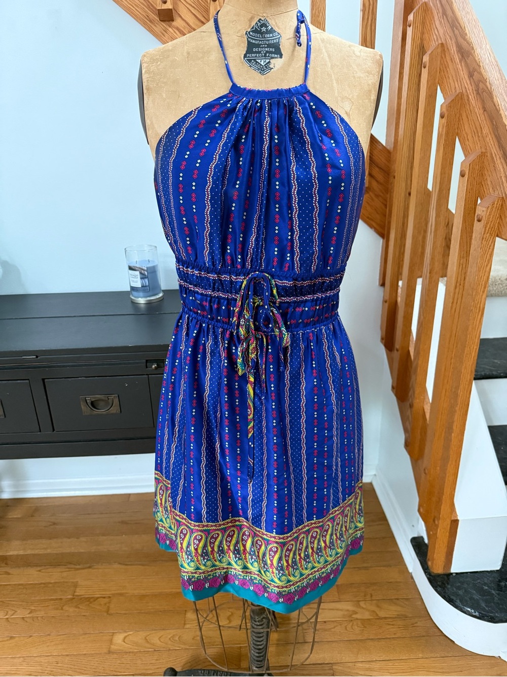 Betsey Johnson Royal Blue Paisley-Trim Halter Mini Dress